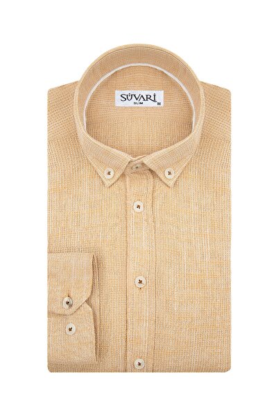 SÜVARİ slim fit Cămașă pentru bărbați galben bej