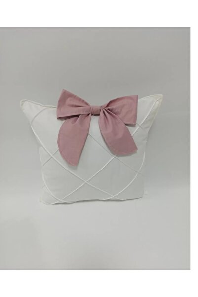 Ege HOME Decoration&Accessories 35 × 35 Beyaz Nervürlü Koyu Pudra Fiyonklu Be...