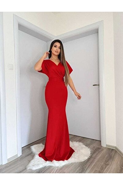 Secret Passion Lingerie Κόκκινο ύφασμα Scuba Fish Cut Βραδινό φόρεμα με ζώνη ...