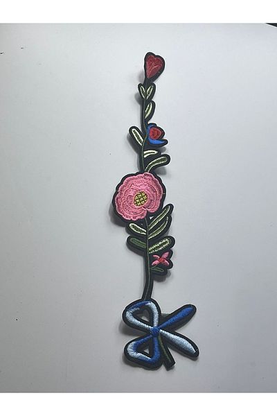 Gönülden Tasarım 31x6 Cm Pink Rose Green Leaf Bow Iron On Embroidered Applique Patch Sewing Guipure Embroidery