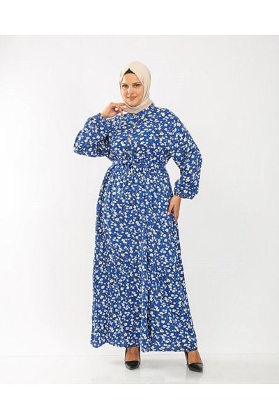 Modakenti Rochie cu nasturi din bumbac, viscoza, marimi mari, albastru mare crocant