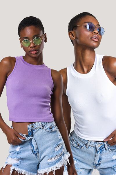 CATSPY Γυναικεία μπλούζα 2 τεμαχίων με λευκό λιλά λαιμόκοψη