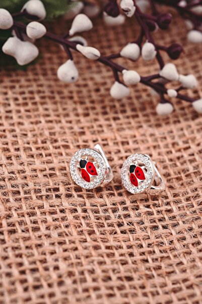 ENCİLİ SİLVER 925 Ayar Gümüş Taşlı Uğur Böceği Model Çocuk J Küpe