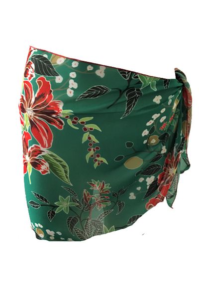 IŞIN Women's Green Floral Patterned Short Pareo