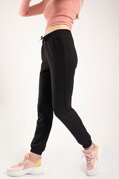 Tegoe Pantaloni de sport negri cu buzunare elastice pentru femei