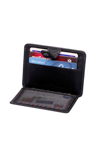 Fiyaka Wp-115c Πορτοφόλι θήκης κάρτας από γνήσιο δέρμα αντίκες μαύρο