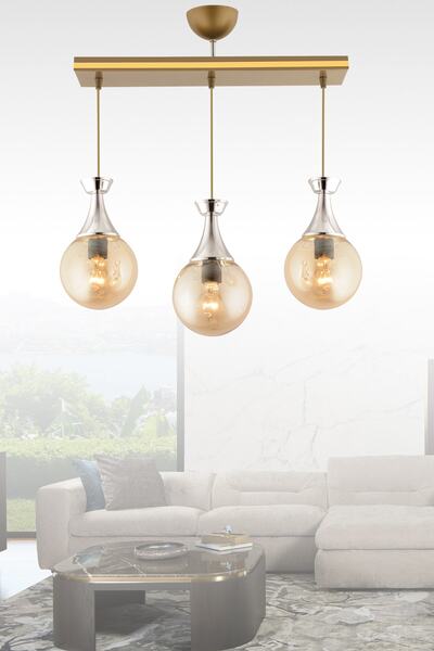 KUZEY AYDINLATMA Minel 3 Lü Caka Eskitme Krom Yaldızlı Glop Cam Modern Avize