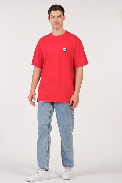 to COSMOS Unisex (men's - women's) Oversize (Bol-salaş) T-shirt Color Red Cute Skull