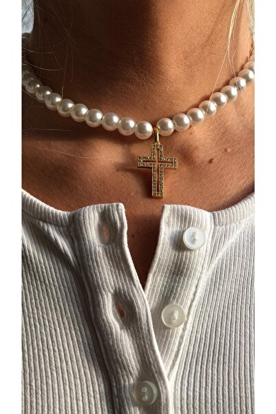 Asia by Leuvoié Incili Taşlı Haç Kolye