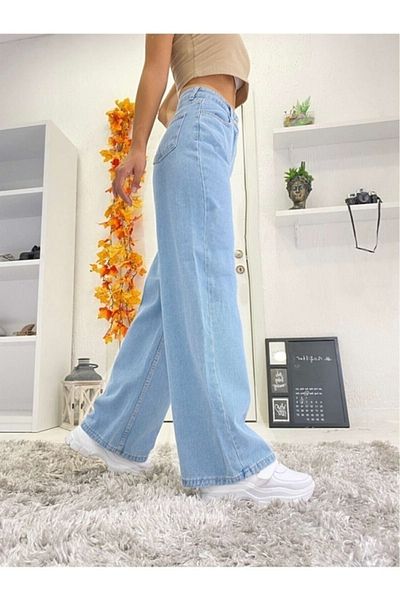 Trn JNS Jass 90's Colorfast Ice Blue Lycra Super High Waist Loose Jeans Wide Leg
