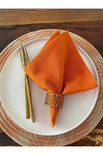 LIFE OR LOVE ebru korkmaz 6’lı Turuncu Tarçın Dak Keten Kumaş Servis Sunum Pe...