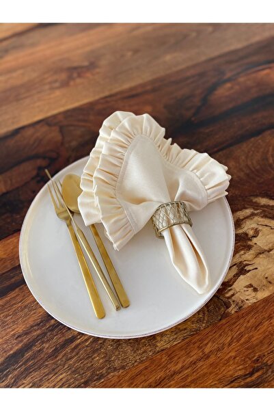 LIFE OR LOVE ebru korkmaz 6’lı Fırfırlı Ekru Dak Keten Kumaş Servis Peçetesi