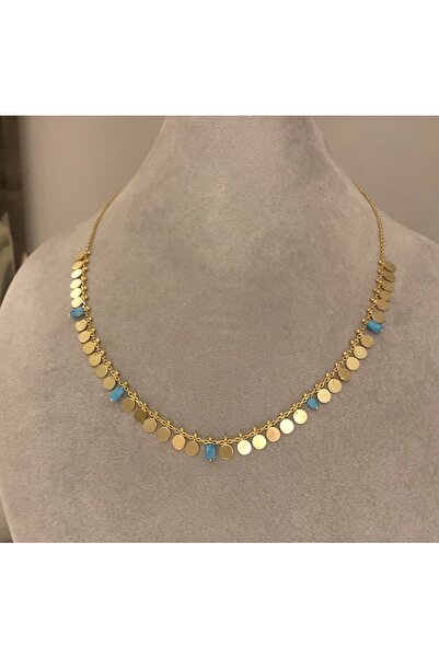 emy by emel luxury silver jewelry Turkuaz Taşı Pullu Kolye Altın Kaplama 925 Ayar Gümüş
