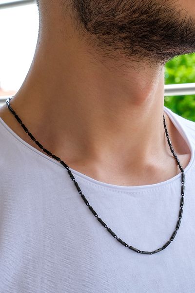 TESBİHCİBABA Dark Steel Cut Model Stainless Steel Men's Necklace