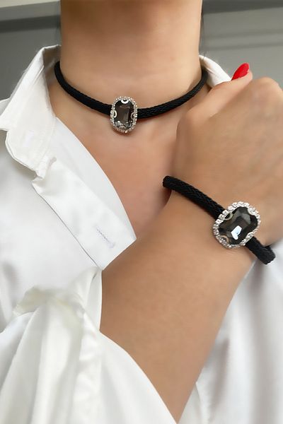 Liveyn Design Crystal Stone Necklace Bracelet Set
