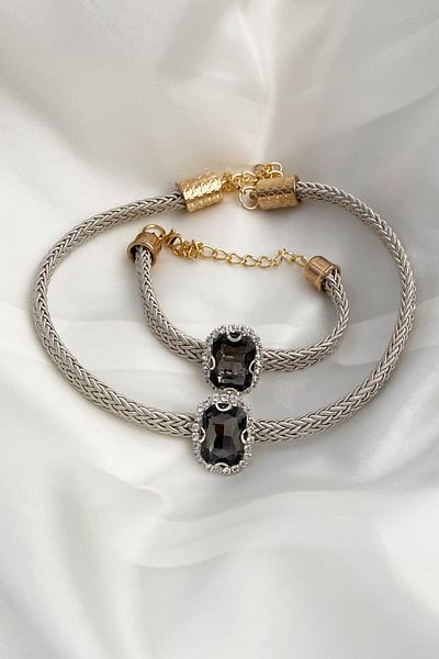Liveyn Design Crystal Stone Necklace Bracelet Set