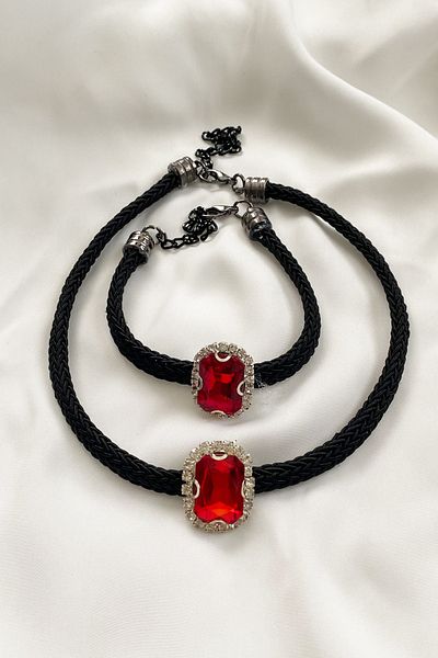 Liveyn Design Crystal Stone Necklace Bracelet Set