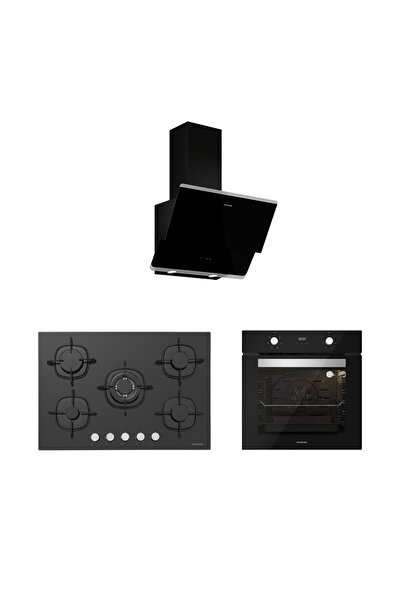 Silverline Siyah Cam Ankastre Set (3490 Oslo 60 Siyah+cs5365b01+bo6502b02)