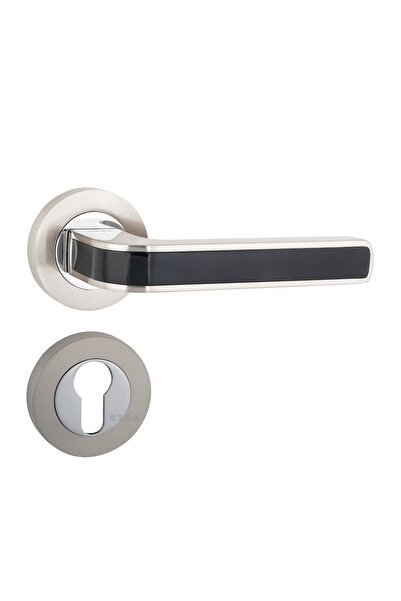 Siba Flamingo Yale Rozetli Kapı Kolu Takımı (SATEN KROM / SİYAH)