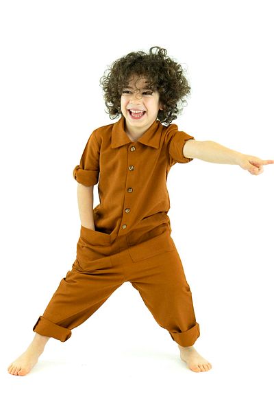 Catz Kids Кафяв гащеризон с ленена яка и 2 джоба