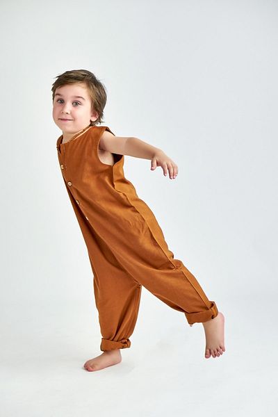 Catz Kids Brown Linen Sleeveless Pocketless Jumpsuit
