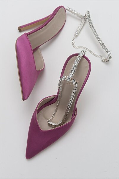 AYAKKABI PRENSİ Flavia Stone Chain Fuchsia Satin 10 cm Women's Stiletto, High...