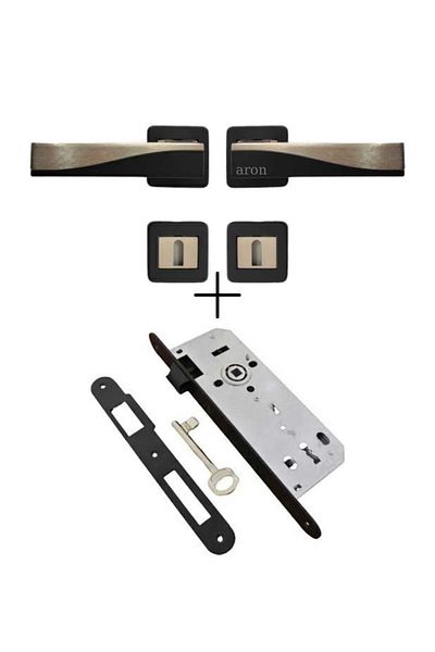 ARON Sofuoğlu Derya Square Rosette Matte Black (Room Type) Door Handle & Black (Room Type) Door Lock
