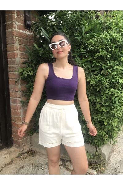 Portakal Çiçeği Akyaka Kare Yaka Kalın Askılı Fitilli Crop Top