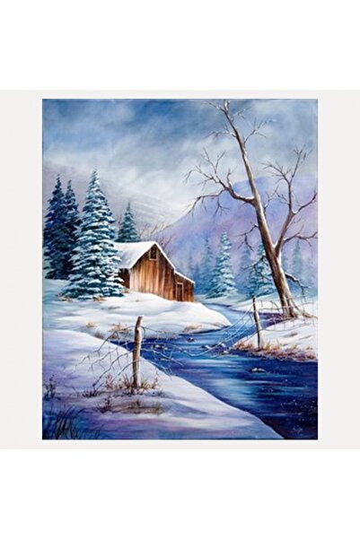 Genel Markalar Kar Manzarası Elmas Mozaik Tablo Kasnaklı 50 X 65 Cm