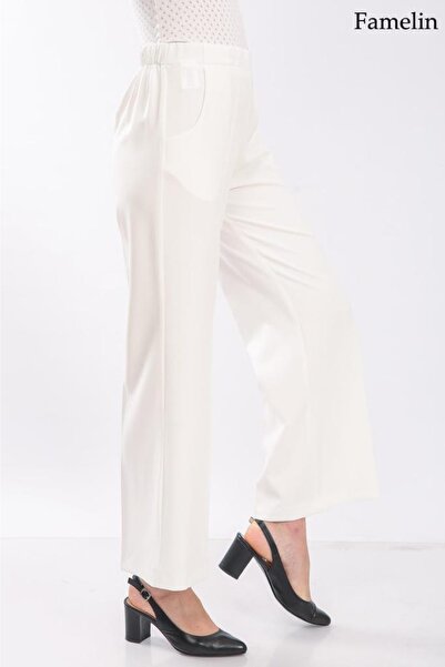 Famelin Geniş Duble Paça Beli Lastikli Kumaş Pantolon