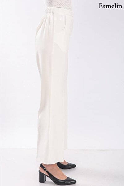 Famelin Geniş Duble Paça Beli Lastikli Kumaş Pantolon