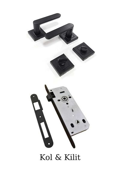 ARON Sofuoğlu Barbaros Square Rosette Matte Black (Bathroom WC) Door Handle & Black WC Type Door Lock
