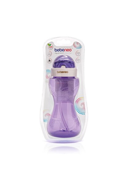 BEBENEO Pipetli Suluk Matara 300 Ml - Pratik Kapaklı Pipetli Bebek Matarası Mor