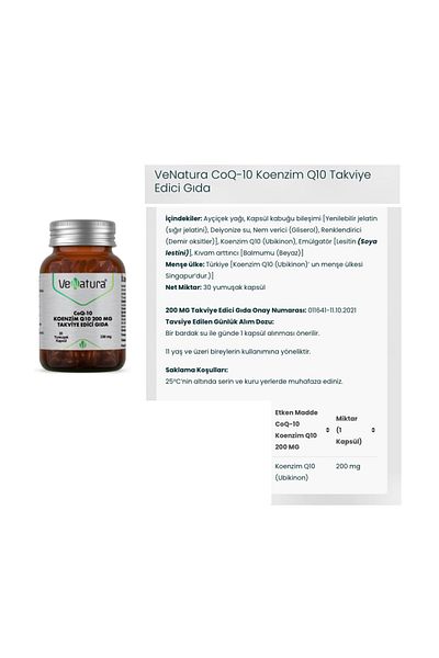 VeNatura Coenzyme Q10 200 Mg - 30 Soft Capsule and Grape Seed Extract Multi 200 Ml
