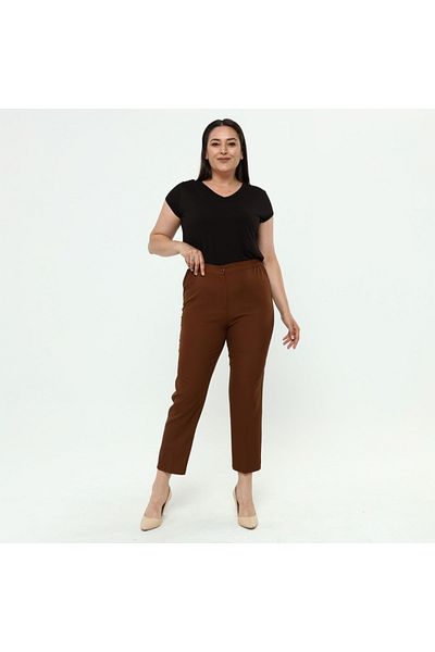 DİVAL Women's Tile Waist Elasticated Plus Size Dumbbell Fabric Trousers