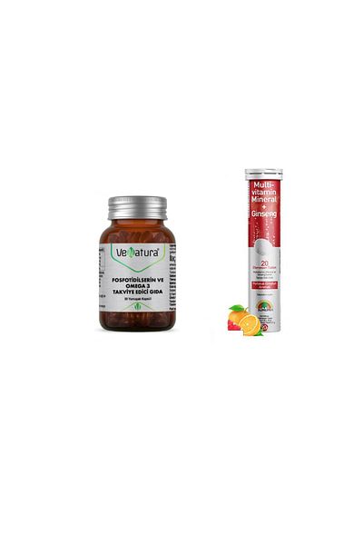 VeNatura Phosfotidylserin and Omega 3 30 Capsules + Mineral + Ginseng 20 Effervescent