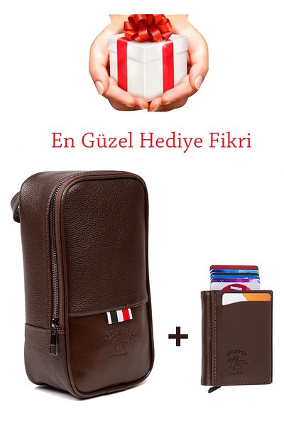 Newish Polo حقيبة يد بنية داكنة للحلاقة للسفر ومستحضرات التجميل ومحفظة حامل البطاقة الآلية