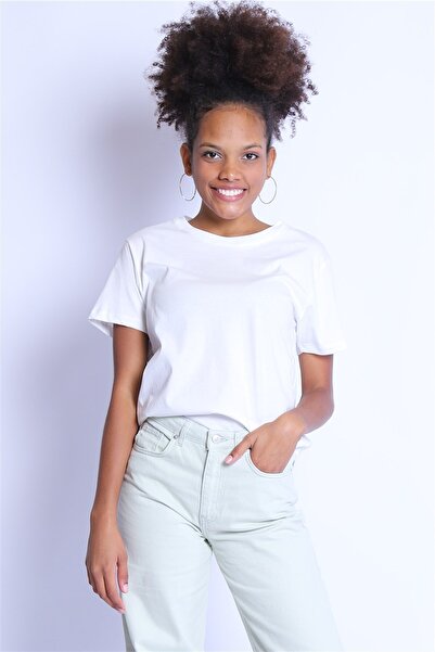 Twister Jeans Bts 1009 Λευκό Γυναικείο T-Shirt - Κανονική Βαφή, Κουάτερ Νακ