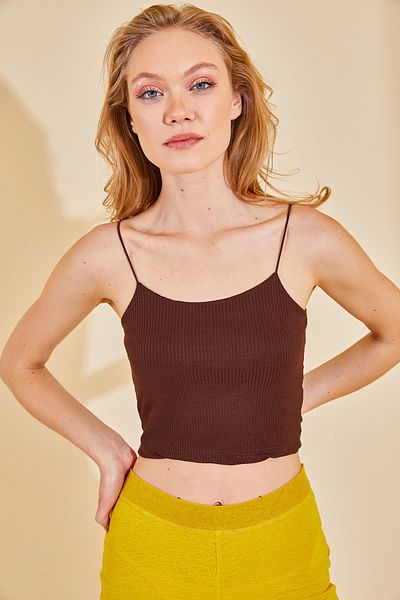 XHAN Braune Camisole-Bluse mit Trägern für Damen 0YZK2-10159-18