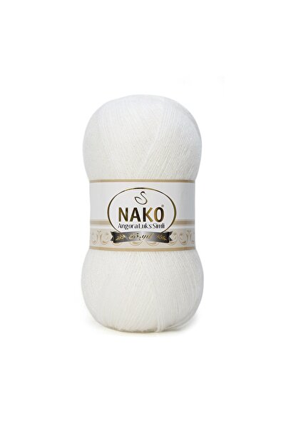 NAKO Beyaz Angora Lüks Simli Örgü İpi 00208