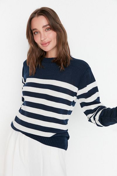 Trendyol Collection Navy Blue Jacquard Oversize Knitwear Sweater TWOAW23KZ00002