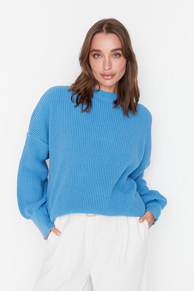 Trendyol Collection Pulover de tricotaj de bază albastru Wide Fit TWOAW23KZ01448