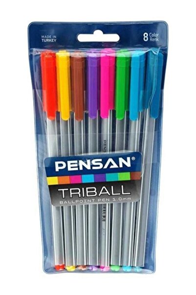 Pensan قلم تريبال ذو 8 ألوان مع رأس كروي 1.0 مم - قلم حبر جاف