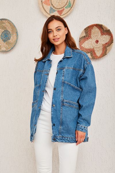 Minharir Jachetă de blugi oversize Vintage Ice Blue Buzunar
