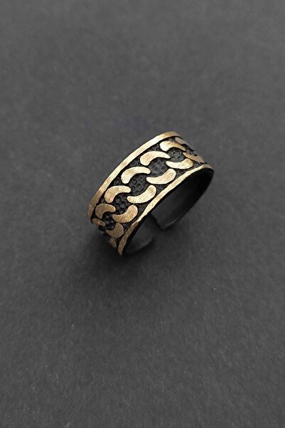 TREND COLLECTİON Zincir Desen Siyah-gold Model Ayarlanabilir Unisex Yüzük