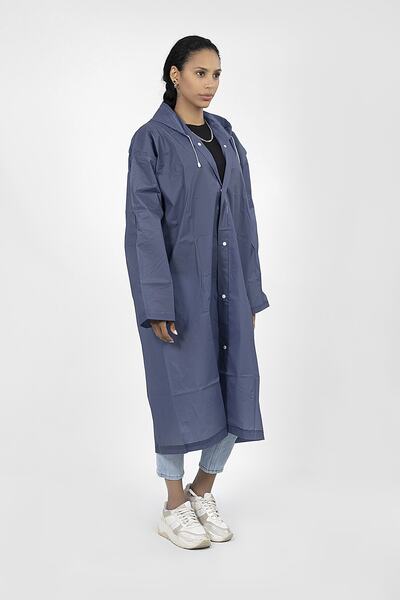 Polo55 Navy Blue Hooded Raincoat and Windbreaker with Snap Fasteners