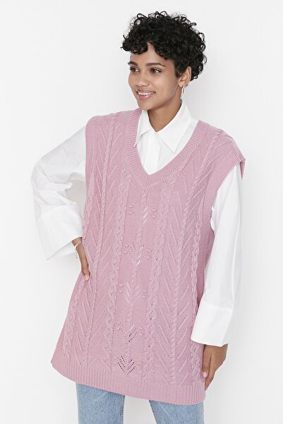 Trendyol Modest Pink V-Neck Knitwear Sweater TCTAW23SV00005