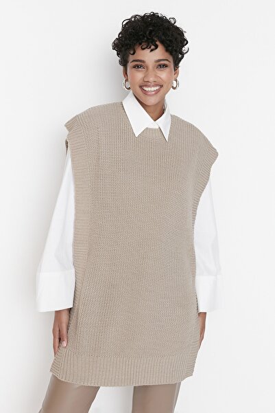 Trendyol Modest Mink kötött pulóver oldalsó hasítékkal TCTAW23SV00010