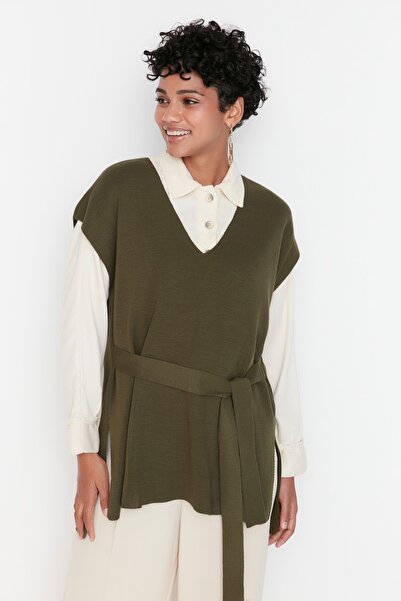 Trendyol Modest Pullover Weste - Khaki - Regular Fit