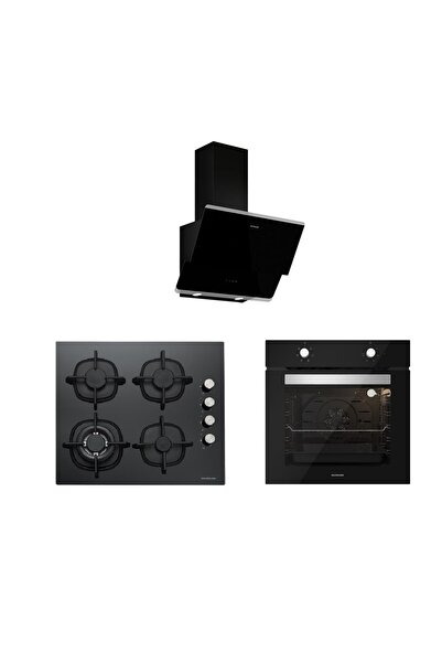 Silverline 3'lü Siyah Cam Ankastre Set (3490 Oslo 60 Siyah+cs5429b01+bo6501b01)